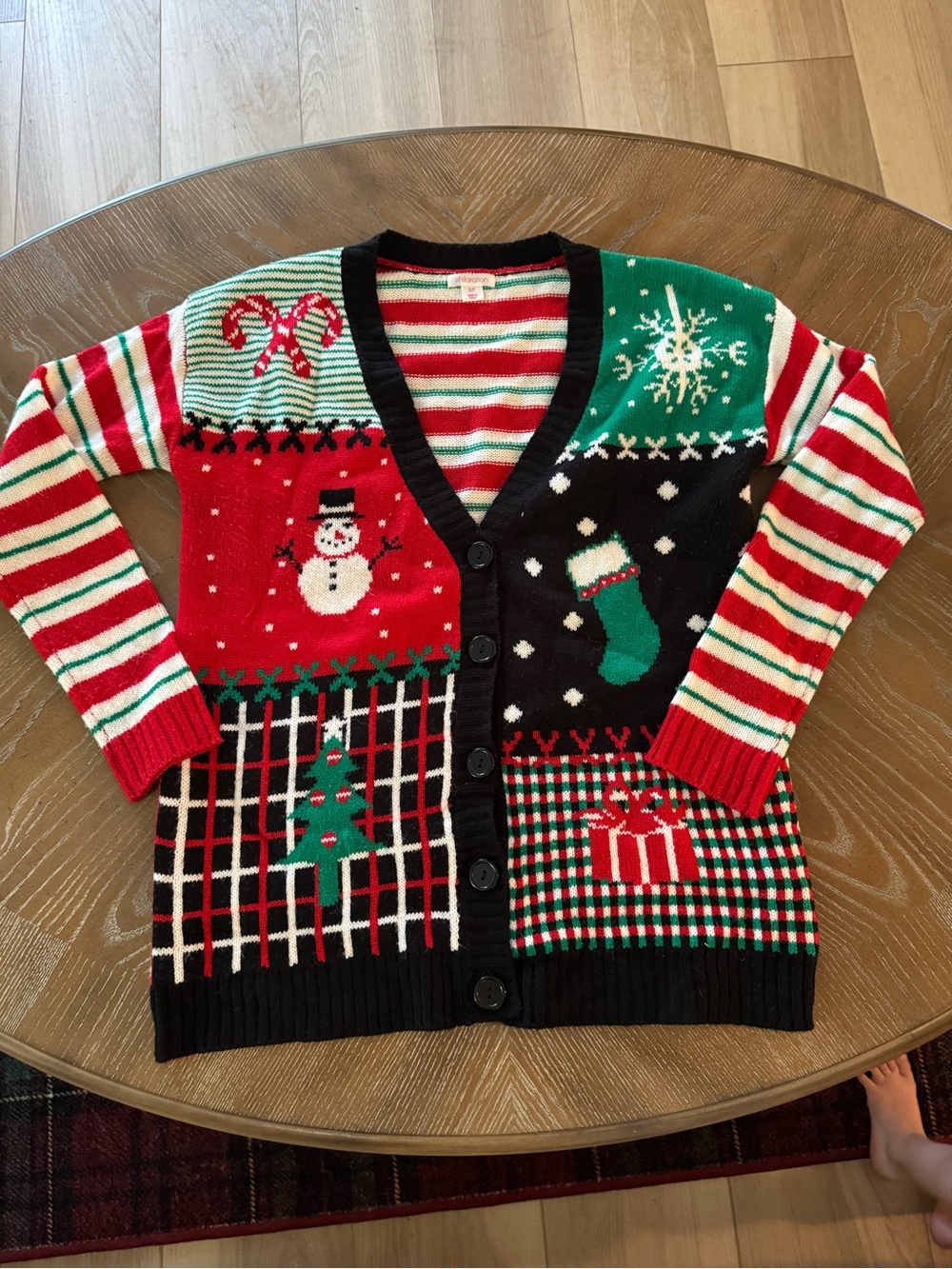 Xhilaration Red Green Black Holiday Patchwork Cardigan Sweater